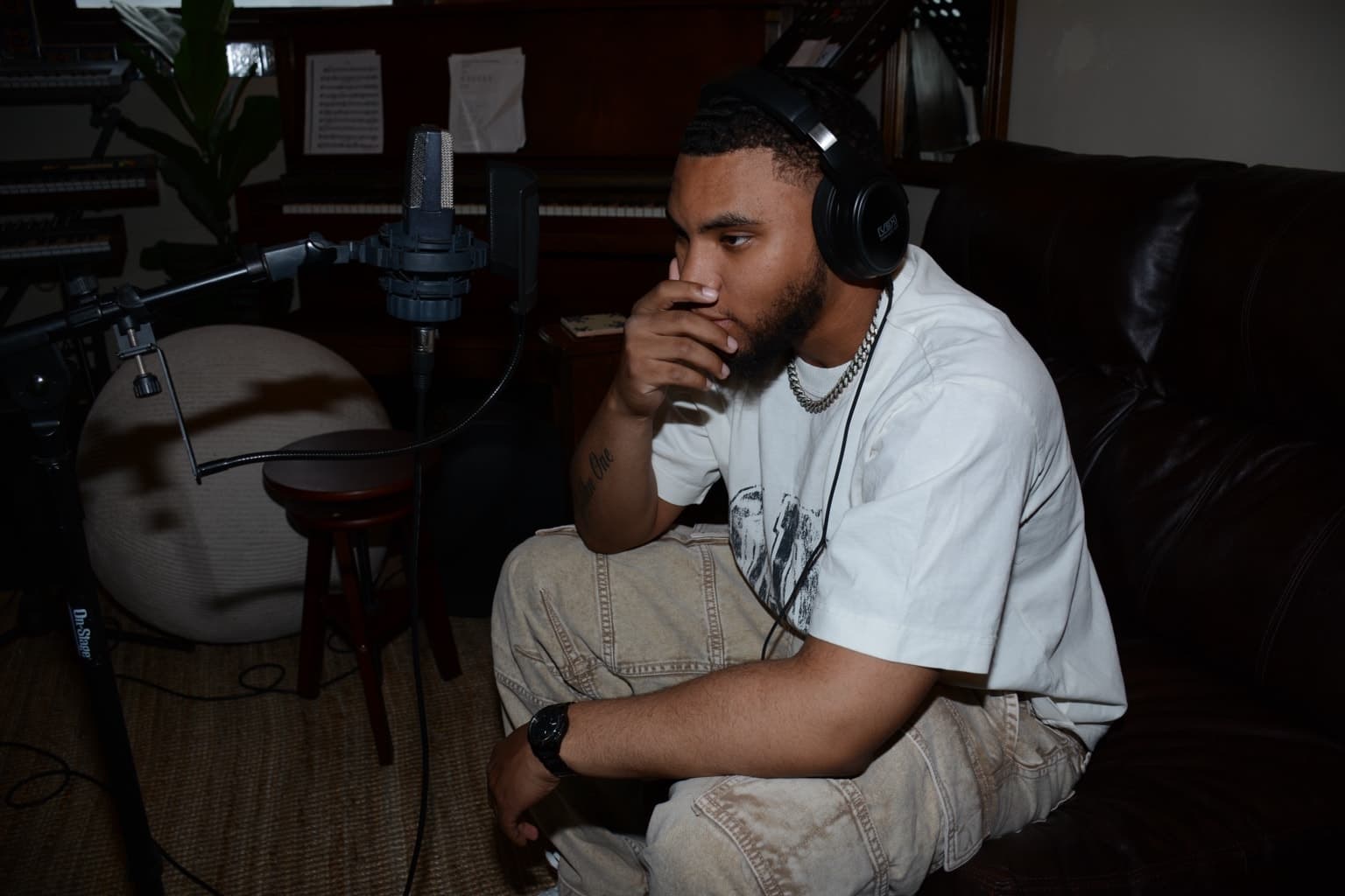 Karisse G writing during a recording session