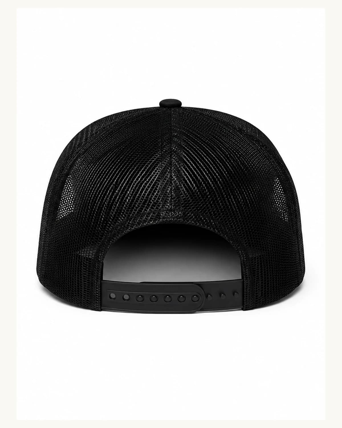 Back view of Black and White Logo Trucker Hat